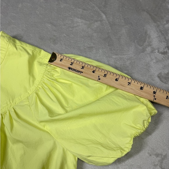 J.Crew Puff Sleeve Cotton Poplin Popover Button Neckline Neon Yellow Blouse 2 - Picture 8 of 10